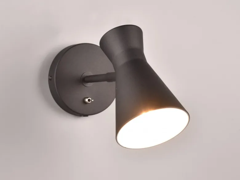 LED Wandstrahler Metall Schwarz mit Schalter & Stecker, Breite 12cm