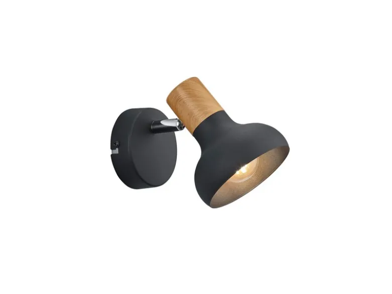 LED Wandstrahler Metall Schwarz mit Holzoptik, Breite 10cm
