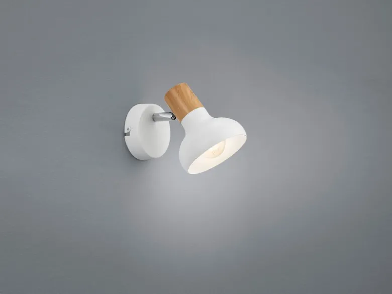 LED Wandstrahler Metall Weiß mit Holzoptik, Breite 10cm