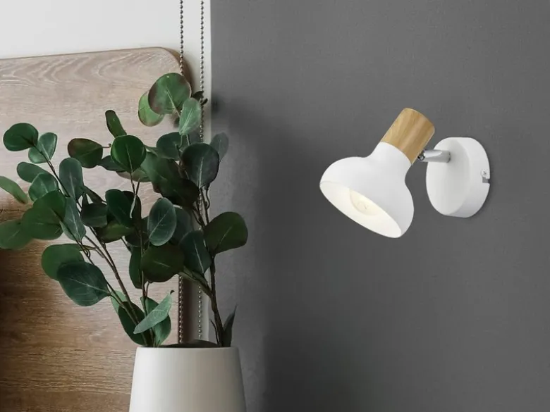 LED Wandstrahler Metall Weiß mit Holzoptik, Breite 10cm