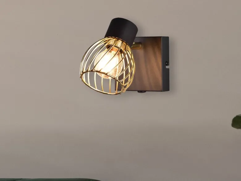 LED Wandstrahler mit Gitter Lampenschirm in Gold, Breite 9cm