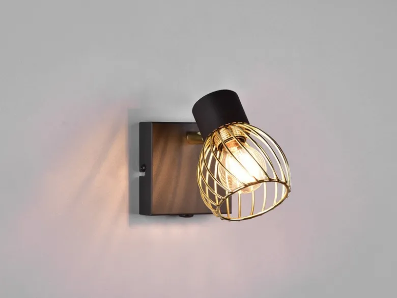 LED Wandstrahler mit Gitter Lampenschirm in Gold, Breite 9cm
