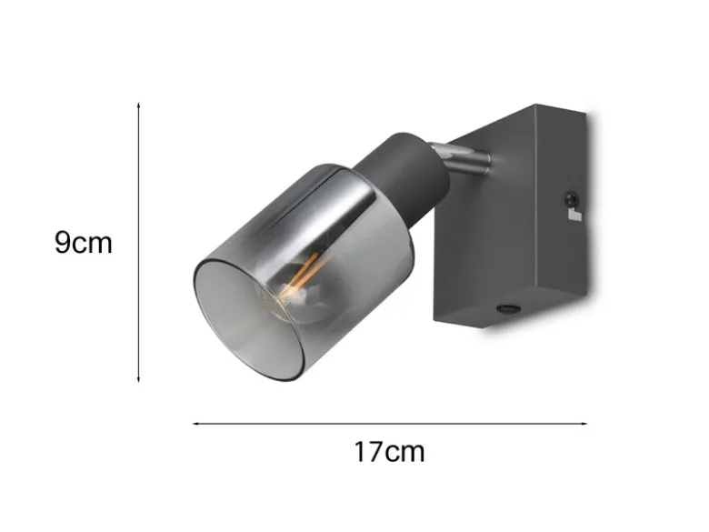 LED Wandstrahler mit Glasschirm Chrom bedampft, Breite 9cm