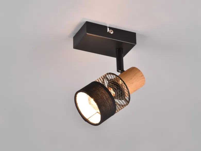 LED Wandstrahler mit Holz & Draht-Stoff Lampenschirm, Breite 7cm