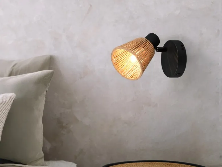 LED Wandstrahler mit Lampenschirm aus Papiergarn, Breite 10cm