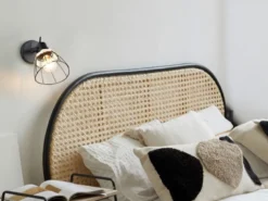 LED Wandstrahler mit Schalter & Gitter Lampenschirm Rattan, Breite 14cm