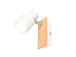 LED Wandstrahler mit Schalter, Metall Weiß & Holz, Breite 6cm