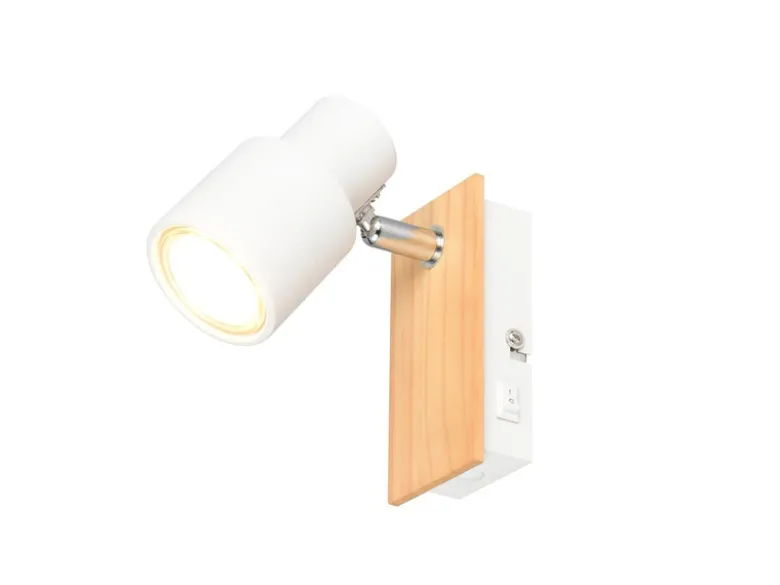 LED Wandstrahler mit Schalter, Metall Weiß & Holz, Breite 6cm