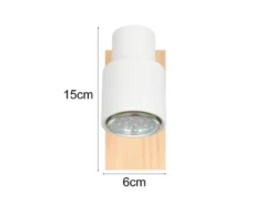 LED Wandstrahler mit Schalter, Metall Weiß & Holz, Breite 6cm