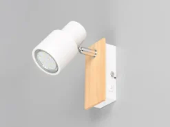 LED Wandstrahler mit Schalter, Metall Weiß & Holz, Breite 6cm
