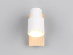 LED Wandstrahler mit Schalter, Metall Weiß & Holz, Breite 6cm