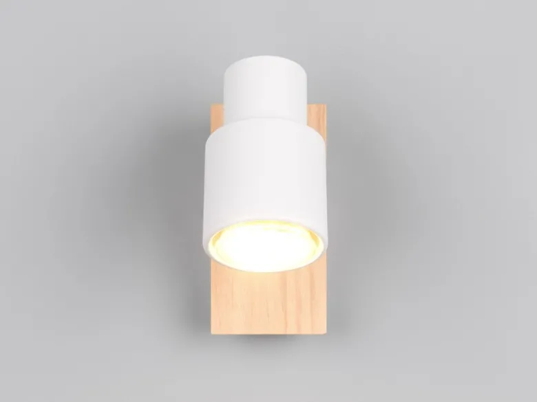 LED Wandstrahler mit Schalter, Metall Weiß & Holz, Breite 6cm