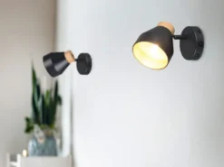 LED Wandstrahler mit Schalter, Metall Schwarz / innen Gold, Breite 11cm