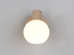 LED Wandstrahler mit Schalter aus Metall in Beige und Glasschirm, Höhe 13,5cm