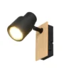 LED Wandstrahler mit Schalter, Metall Schwarz & Holz, Breite 6cm