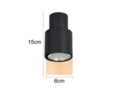 LED Wandstrahler mit Schalter, Metall Schwarz & Holz, Breite 6cm
