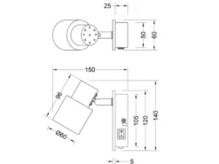 LED Wandstrahler mit Schalter, Metall Schwarz & Holz, Breite 6cm