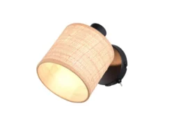 LED Wandstrahler mit Schalter & Bast Lampenschirm, Breite 13cm