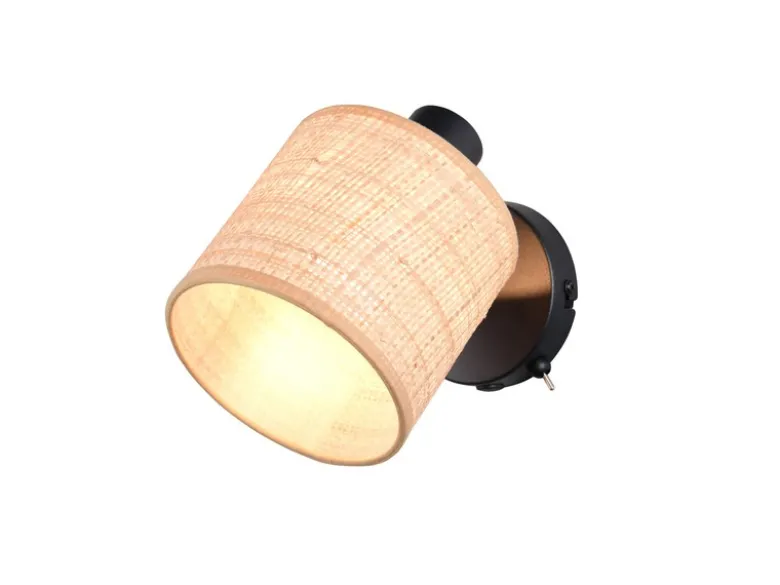 LED Wandstrahler mit Schalter & Bast Lampenschirm, Breite 13cm