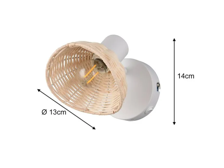 LED Wandstrahler mit Schalter & Rattan Lampenschirm, Breite 13cm