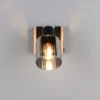 LED Wandstrahler mit Schalter, Rauchglas Schwarz & Holz, Breite 10cm