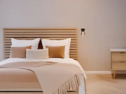 LED Wandstrahler mit Schalter, Rauchglas Schwarz & Holz, Breite 10cm