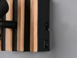 LED Wandstrahler mit Schalter, Rauchglas Schwarz & Holz, Breite 10cm