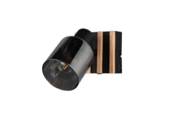 LED Wandstrahler mit Schalter, Rauchglas Schwarz & Holz, Breite 10cm