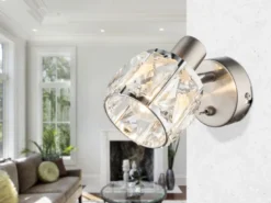 LED Wandstrahler mit Schalter & Glaskristallen Silber matt, Breite 9cm