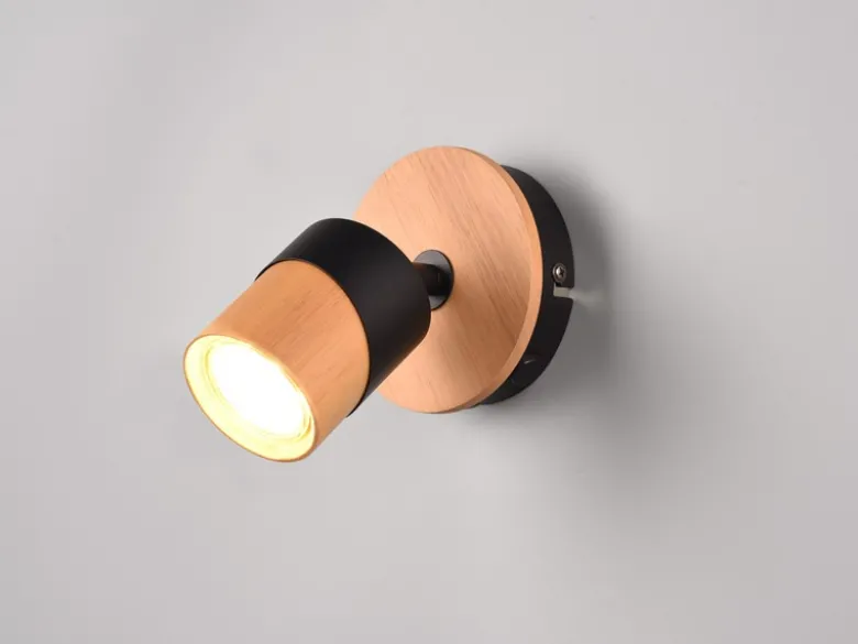 LED Wandstrahler Naturholz & Metall Schwarz, Breite 11cm
