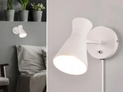 LED Wandstrahler Retro Weiß mit Schalter & Stecker, Breite 12cm