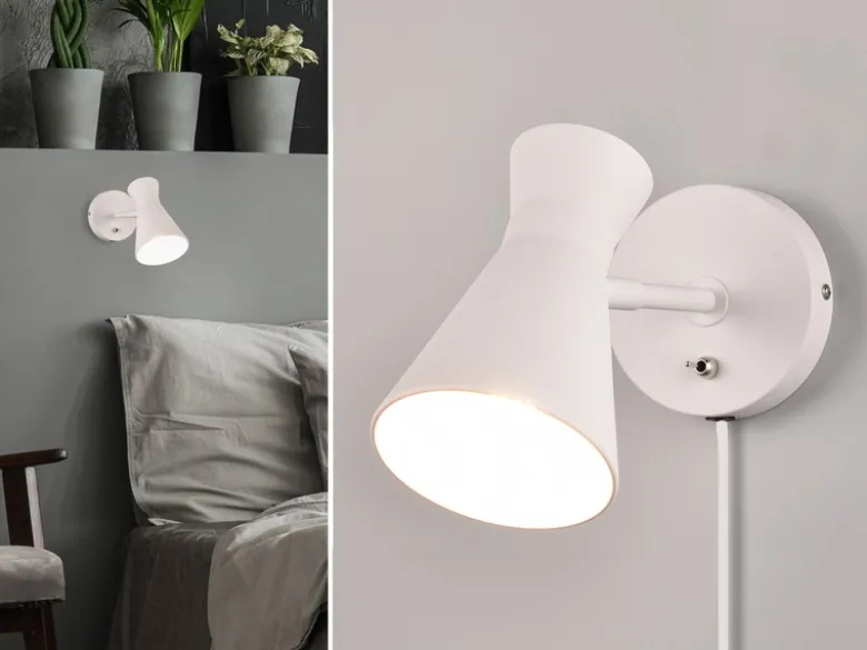 LED Wandstrahler Retro Weiß mit Schalter & Stecker, Breite 12cm