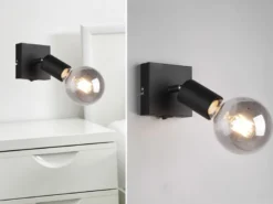 LED Wandstrahler Schwarz dimmbar, 1 flammiger Spot mit Schalter, 9x11cm