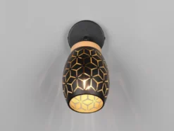 LED Wandstrahler Schwarz Gold mit Schalter & Stanzmuster, Breite 12cm