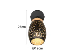 LED Wandstrahler Schwarz Gold mit Schalter & Stanzmuster, Breite 12cm