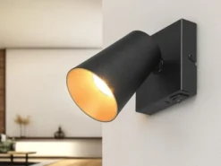 LED Wandstrahler Schwarz Gold mit Schalter, Breite 10cm