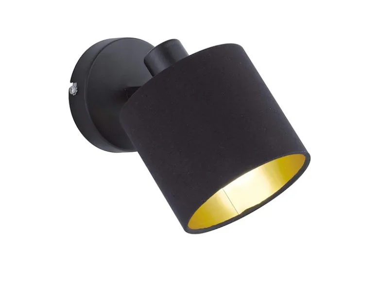 LED Wandstrahler Schwarz mit Stoffschirm Schwarz / Gold, Breite 12cm