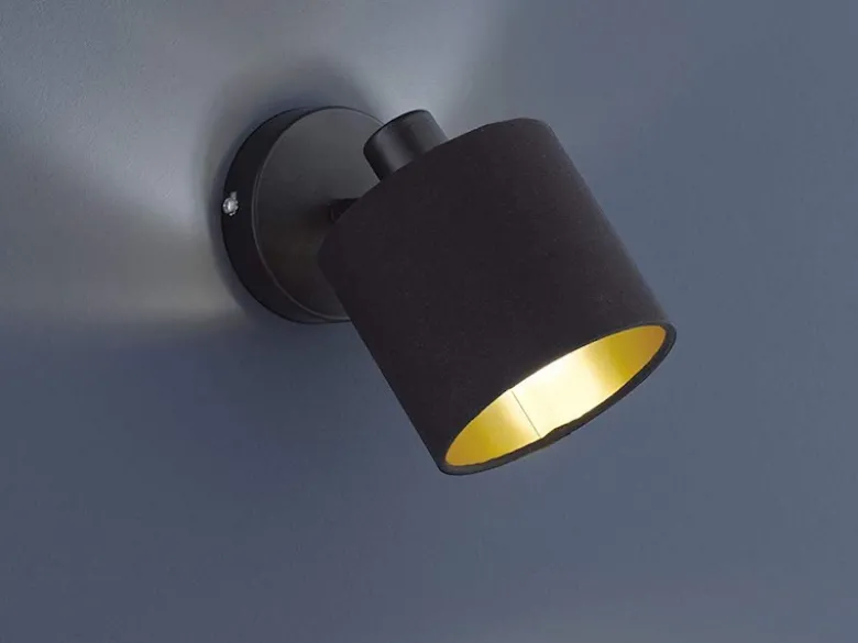 LED Wandstrahler Schwarz mit Stoffschirm Schwarz / Gold, Breite 12cm