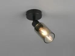 LED Wandstrahler Schwarz mit Rauchglas Lampenschirm, Höhe 17,5cm