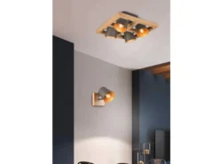 LED Wandstrahler Silber antik & Gold mit Holz Industrial Style, Breite 11cm