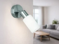 LED Wandstrahler Silber mit Glas Lampenschirm Weiß, Höhe 17,5cm