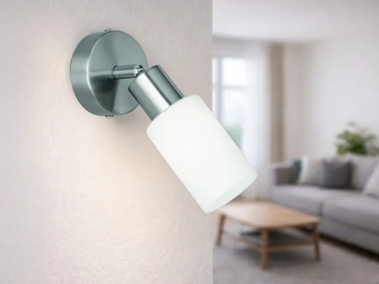 LED Wandstrahler Silber mit Glas Lampenschirm Weiß, Höhe 17,5cm
