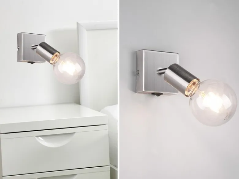 LED Wandstrahler Spot Silber mit Schalter, Breite 9cm