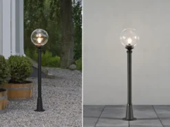 LED Wegeleuchte Aluminium Schwarz mit Glaskugel, Höhe 118cm