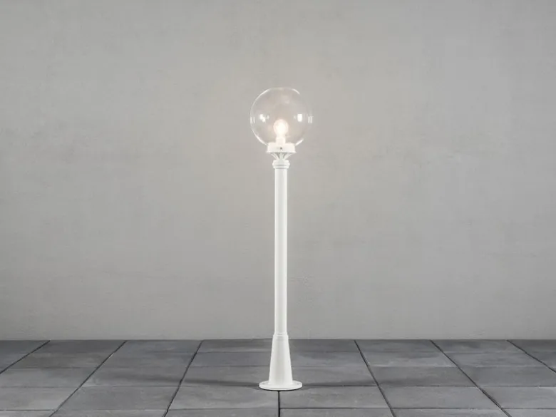 LED Wegeleuchte Aluminium Weiß mit Glaskugel, Höhe 118cm