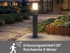 LED Wegeleuchte Anthrazit mit Bewegungsmelder, Höhe 80cm
