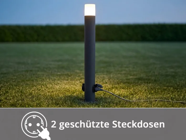 LED Wegeleuchte aus Aluminium Anthrazit mit 2 Steckdosen, Höhe 80cm