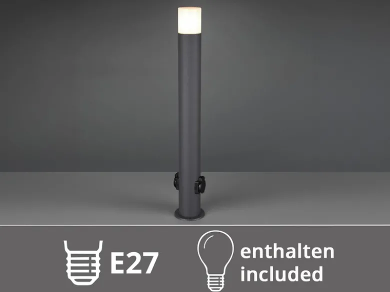 LED Wegeleuchte aus Aluminium Anthrazit mit 2 Steckdosen, Höhe 80cm