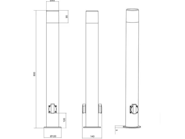 LED Wegeleuchte aus Aluminium Anthrazit mit 2 Steckdosen, Höhe 80cm