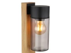 LED Wegeleuchte aus Edelstahl in Holzoptik mit rauchfarbigem Glas, Höhe 50cm